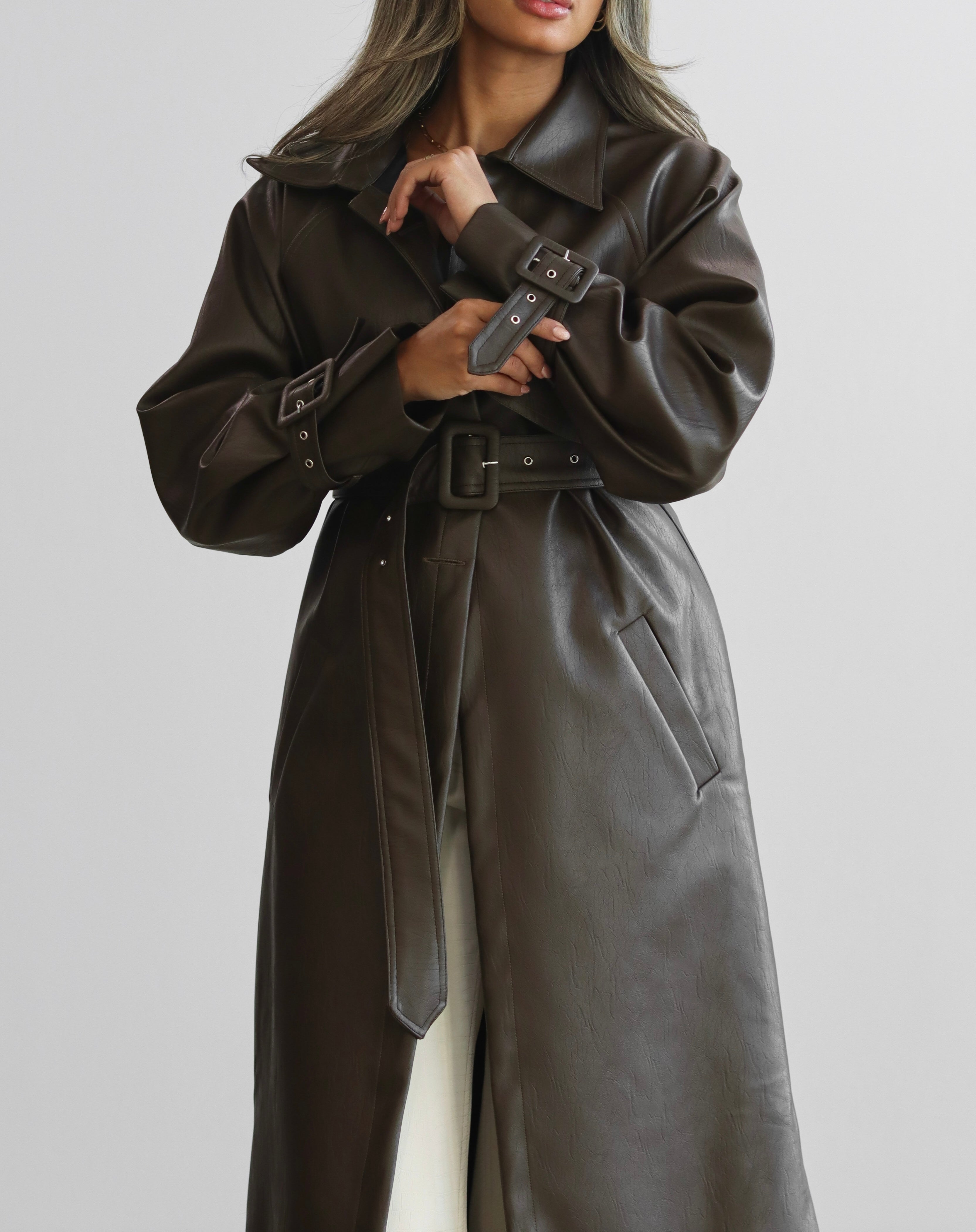 Wood leather trench